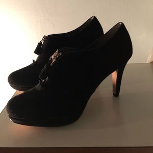 Black suede zip booties